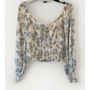 Sienna Sky Womens Smocked Floral Balloon Sleeve Top Sz L Y2K Fairy Peasant Boho